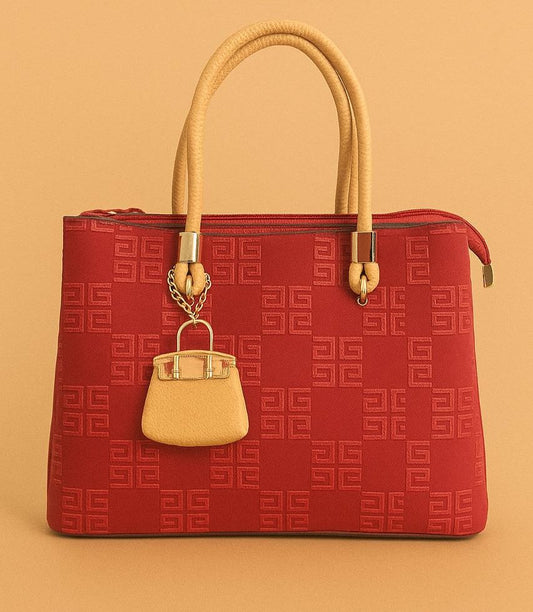 Red Geometric Embossed Handbag